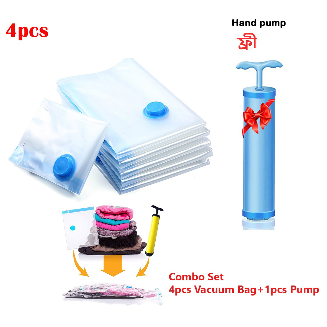 Vacuum Storage Bags( 4 Pack )with (1 Hand Pump) - Space Saver Solution for Home Organization Size 40*60/50x70/80x100/60x80cm
